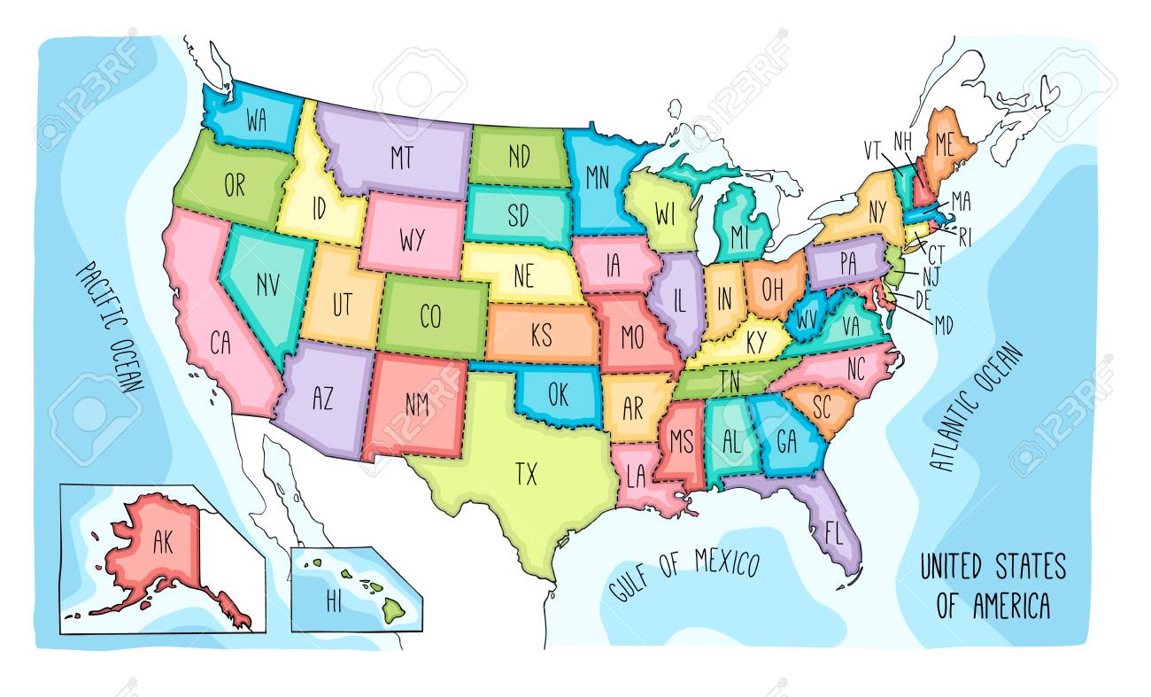 Mapa Vectorial De Los Estados Unidos De América Dibujo Colorido Con Todos Los 50 Estados Ilustraciones Vectoriales Clip Art Vectorizado Libre De Derechos Image 94664463
