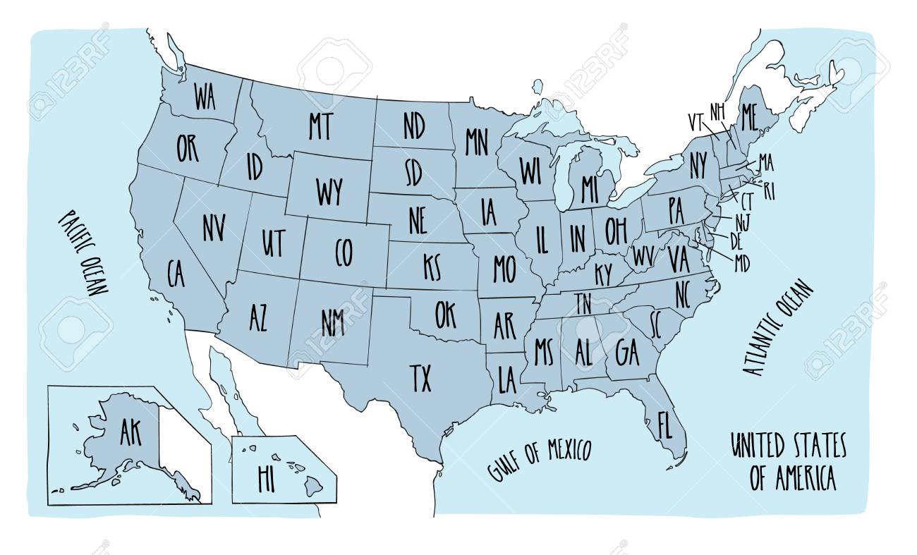 Hand Drawn Vector Map Of The United States Of America Sketch