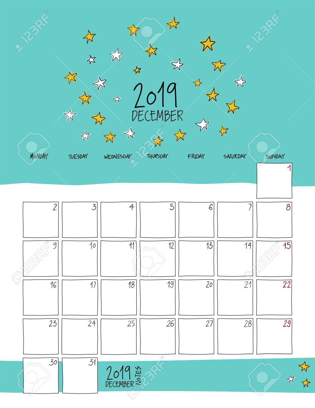 december 2019 wall calendar colorful sketch vertical template letter colorful blank calendar