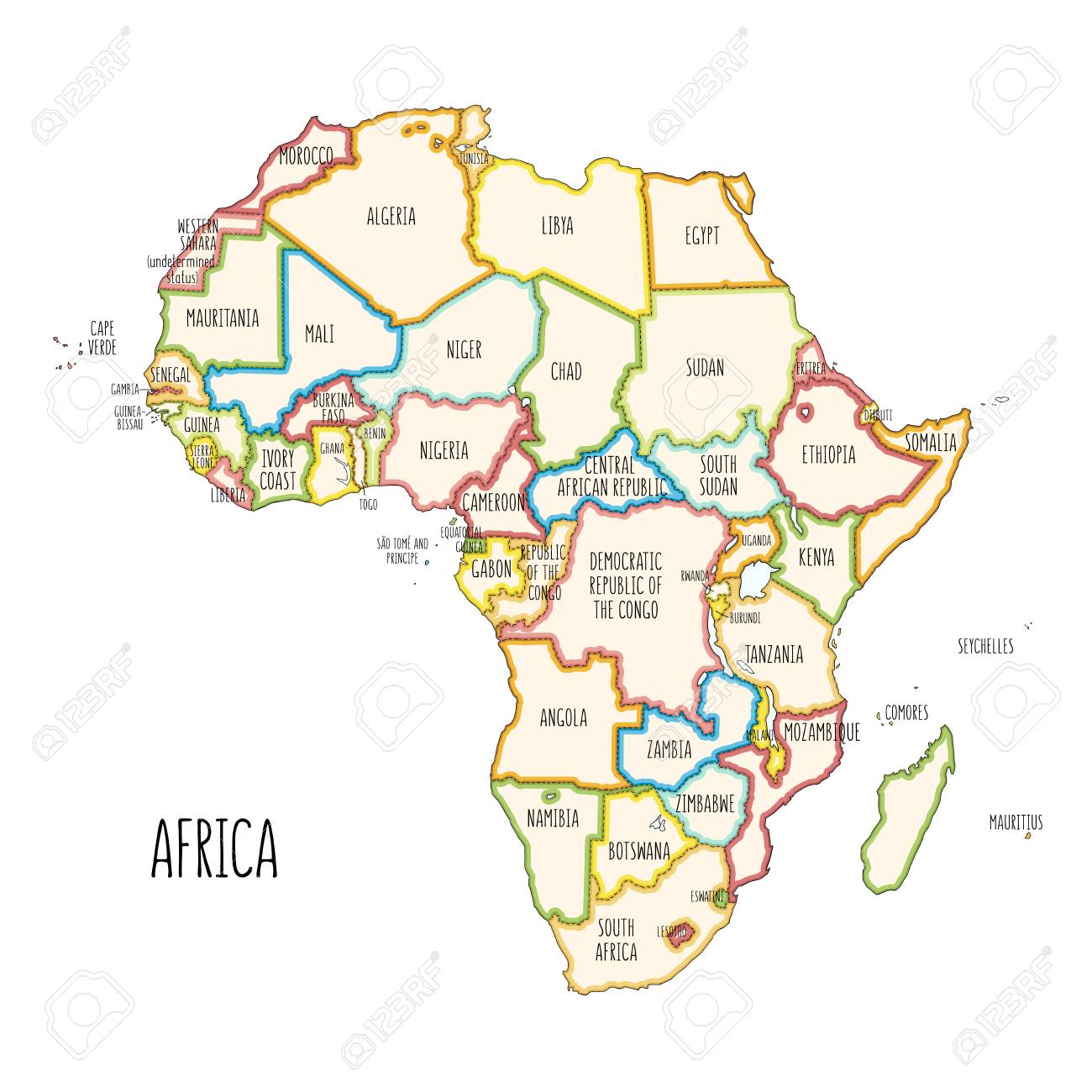 Label A Map Of Africa Vector Political Map Of Africa. Colorful Hand Drawn Illustration Of The  African Continent With Labels In English Royalty Free Svg, Cliparts,  Vectors, And Stock Illustration. Image 124931459.