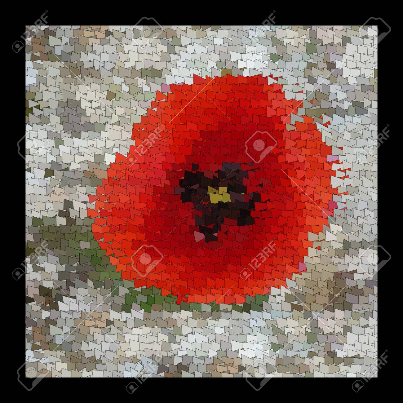 The Flowers Of Red Poppy Closeup On Grey Background Art Quilt And Mozaic Color