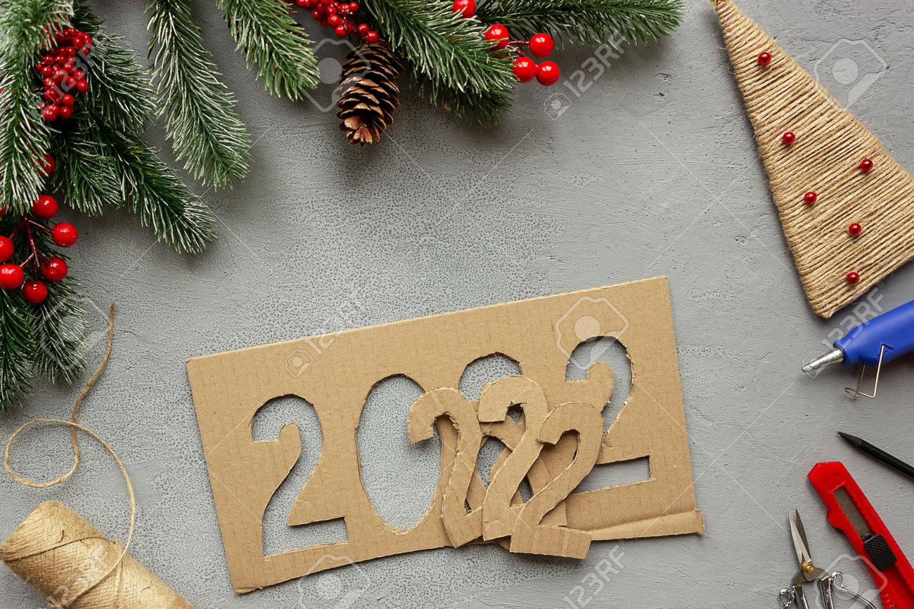 Preparing For Christmas 2022 Diy Numbers 2022 Made Of Cardboard And Linen Rope. The Concept Of Preparing  For Christmas And New Year. Stock Photo, Picture And Royalty Free Image.  Image 177762982.