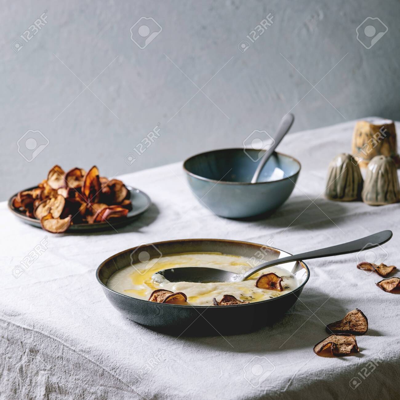 Parsnip Or Cauliflower Cream Soup In Ceramic Bowl With Butter Stock Photo Picture And Royalty Free Image Image 148377324