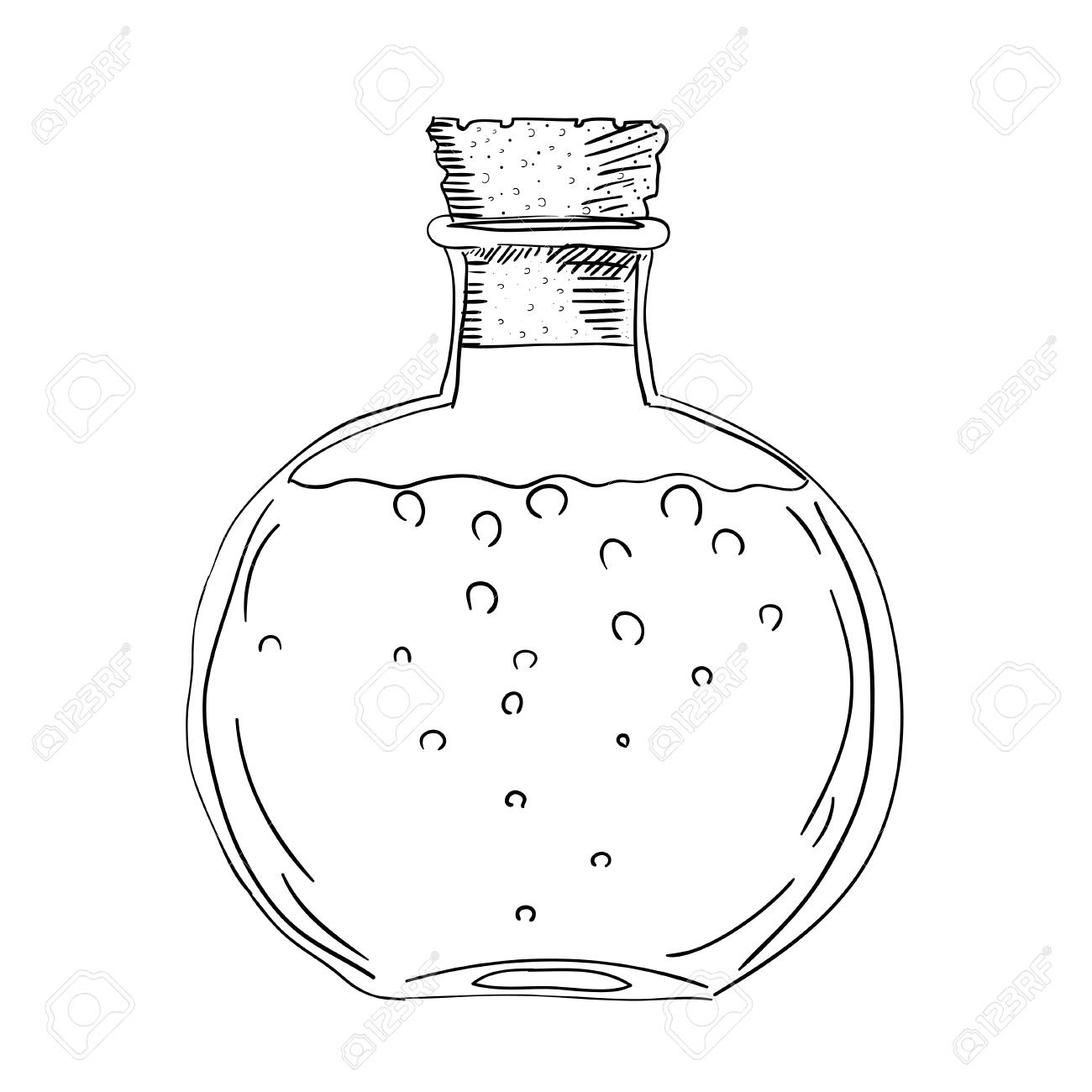 sketch drawing of the bottle with a cork isolated object on