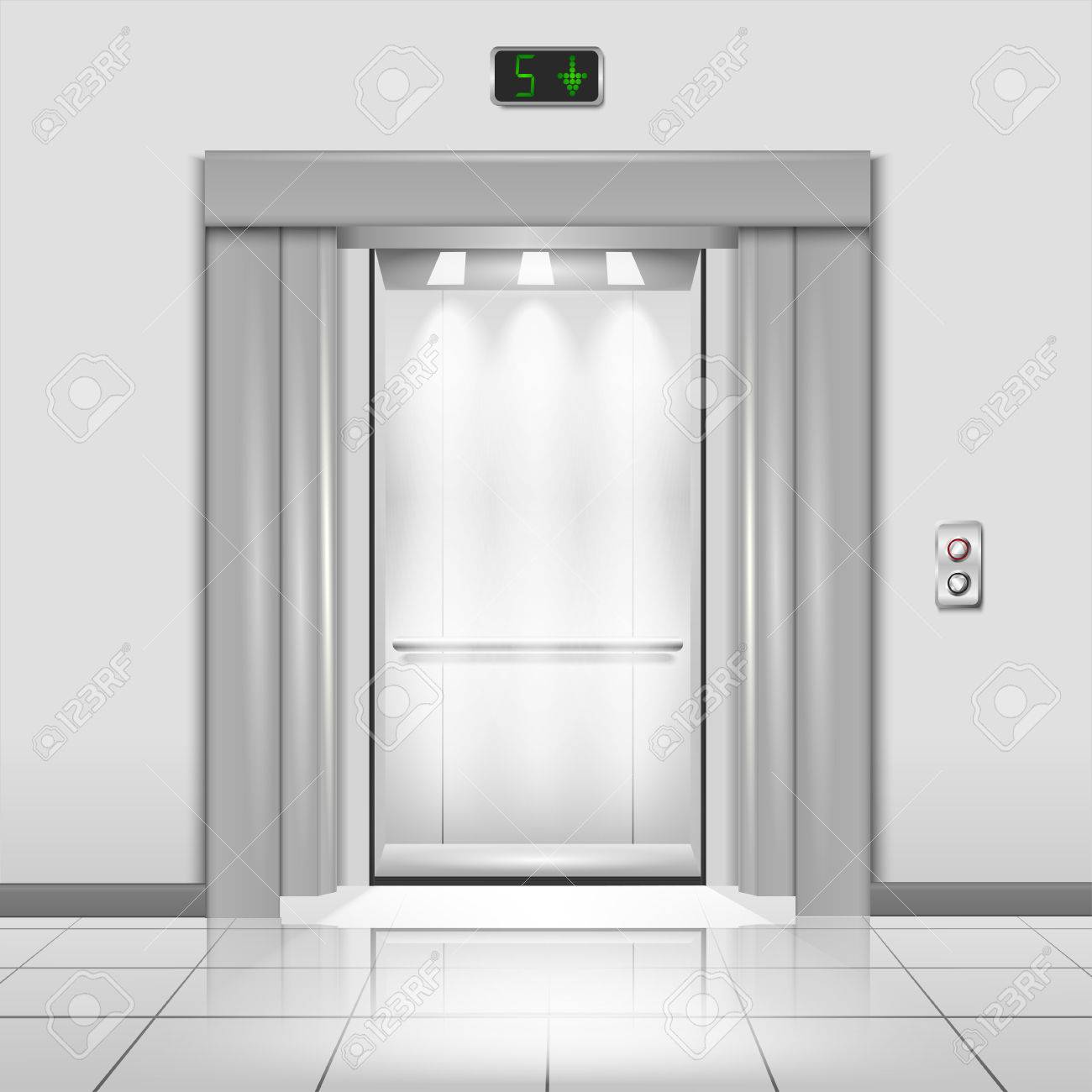closed chrome metal office building elevator doors with rays office elevator