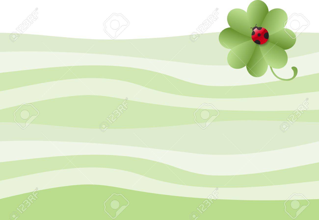 てんとう虫の背景を持つ 4 葉のクローバー のイラスト素材 ベクタ Image