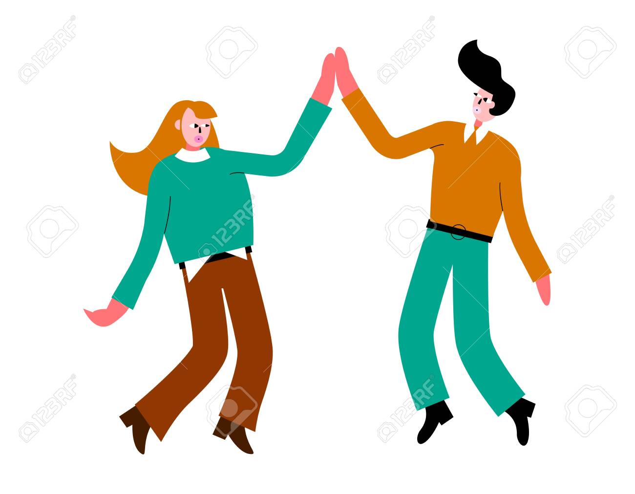 High Five Cooperative Men And Women Illustration Clapping PNG