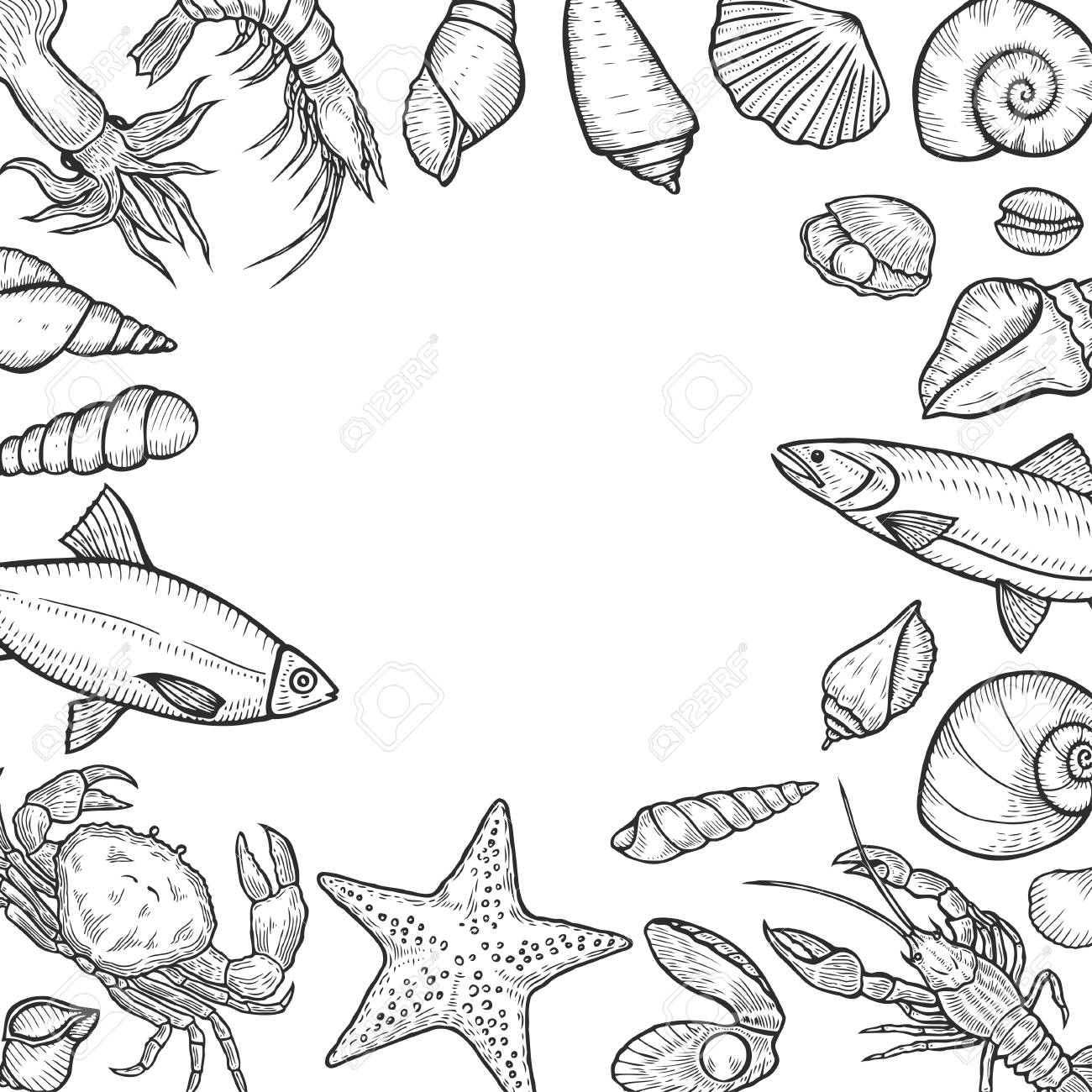 seafood background restaurant flyer menu with traditional marine