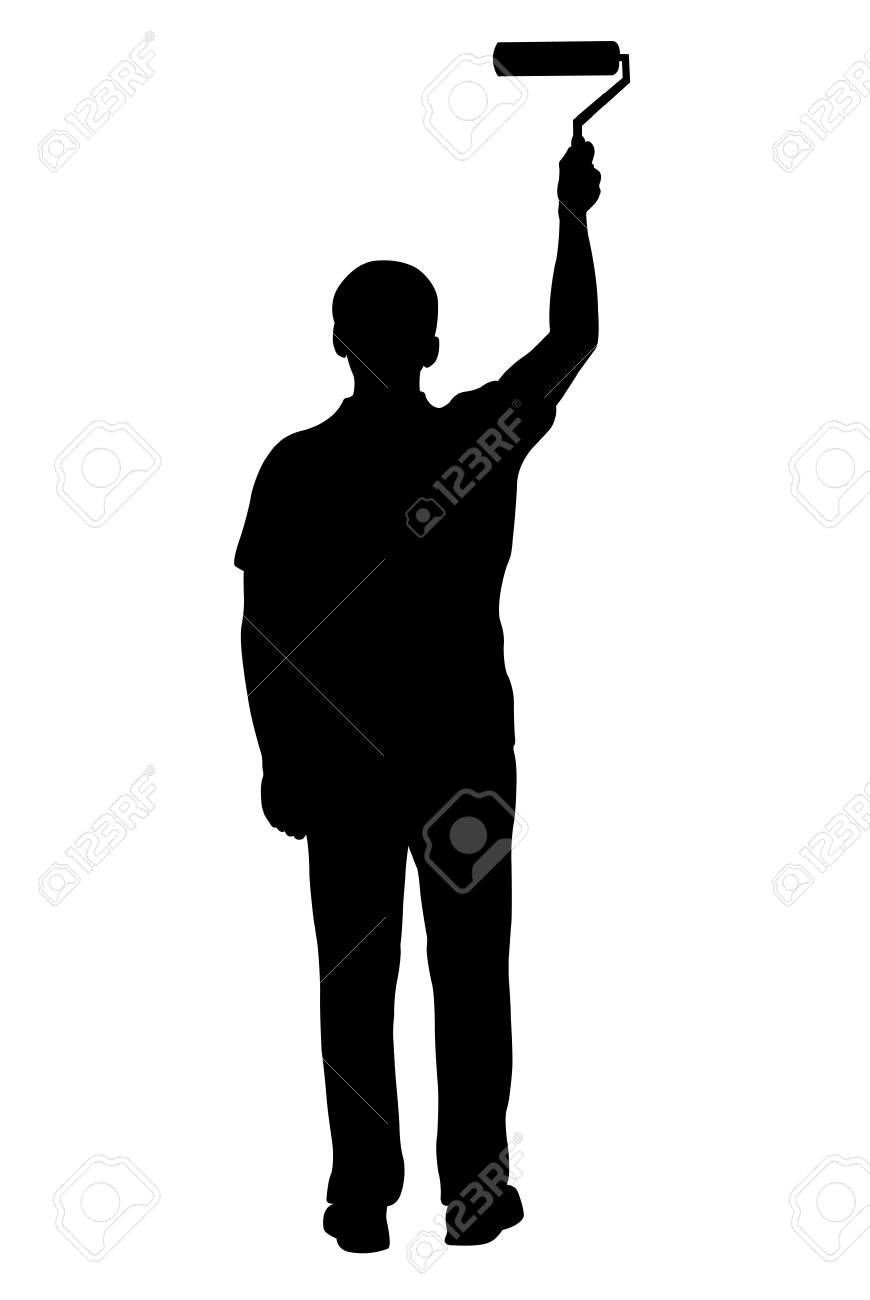 ペイント ローラーの男のシルエットのイラスト素材 ベクタ Image