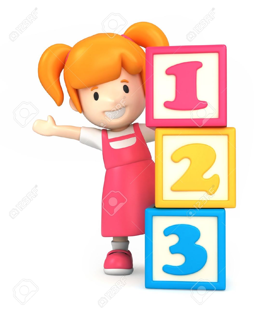 3d render of a girl and building blocks with 123 Stock Photo - 15474970
