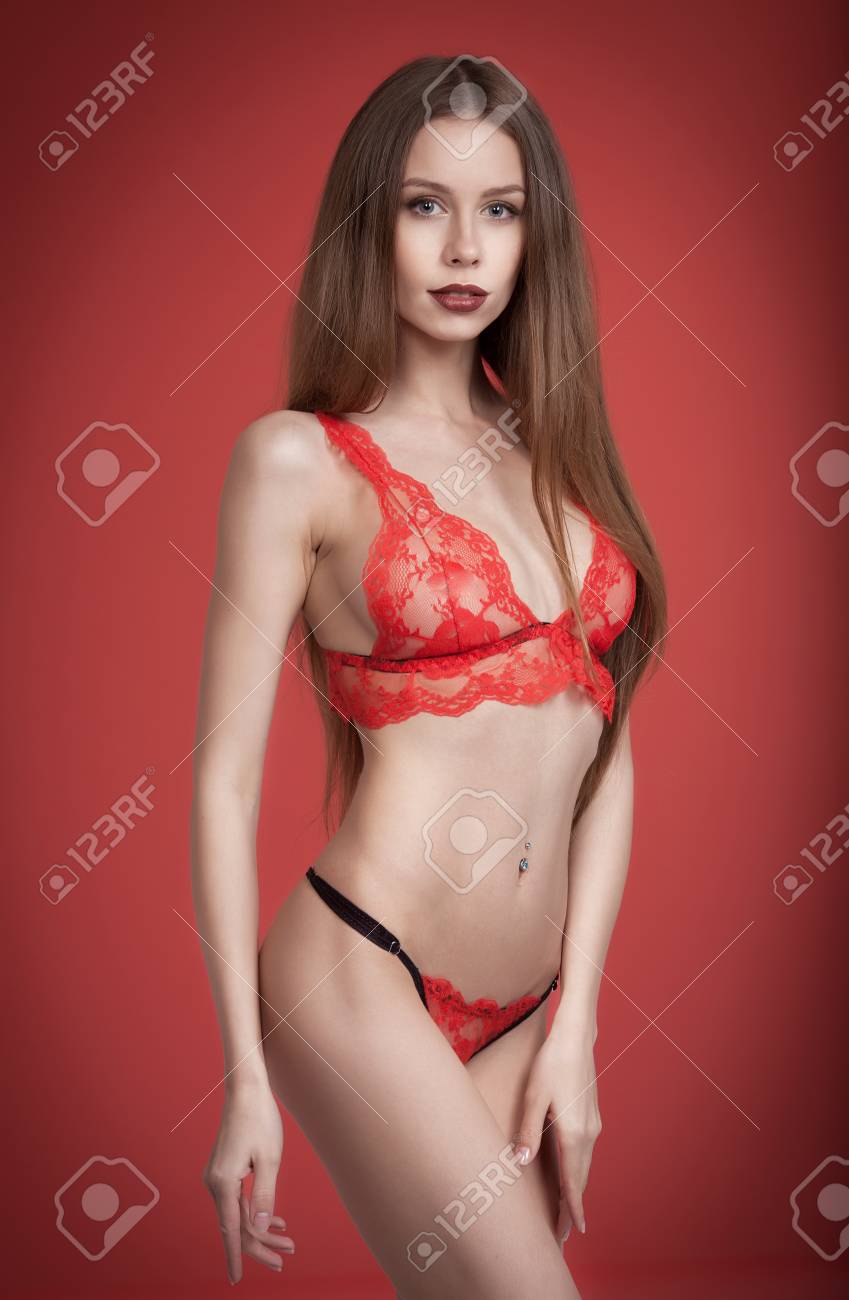 Curvaceous Body Posing In Red Lingerie ...