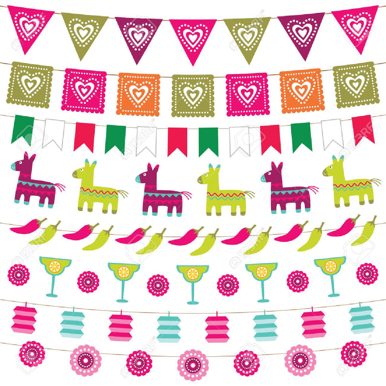 mexican party bunting flags set royalty free cliparts vectors and