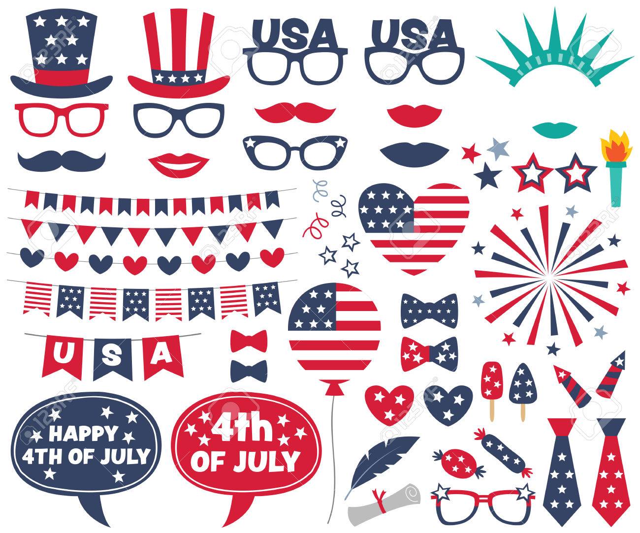 10 Pcs 4th Of July Photo Booth Props For American Independence Day 4th Of July Design Elements And Photo Booth Props Set Royalty Free