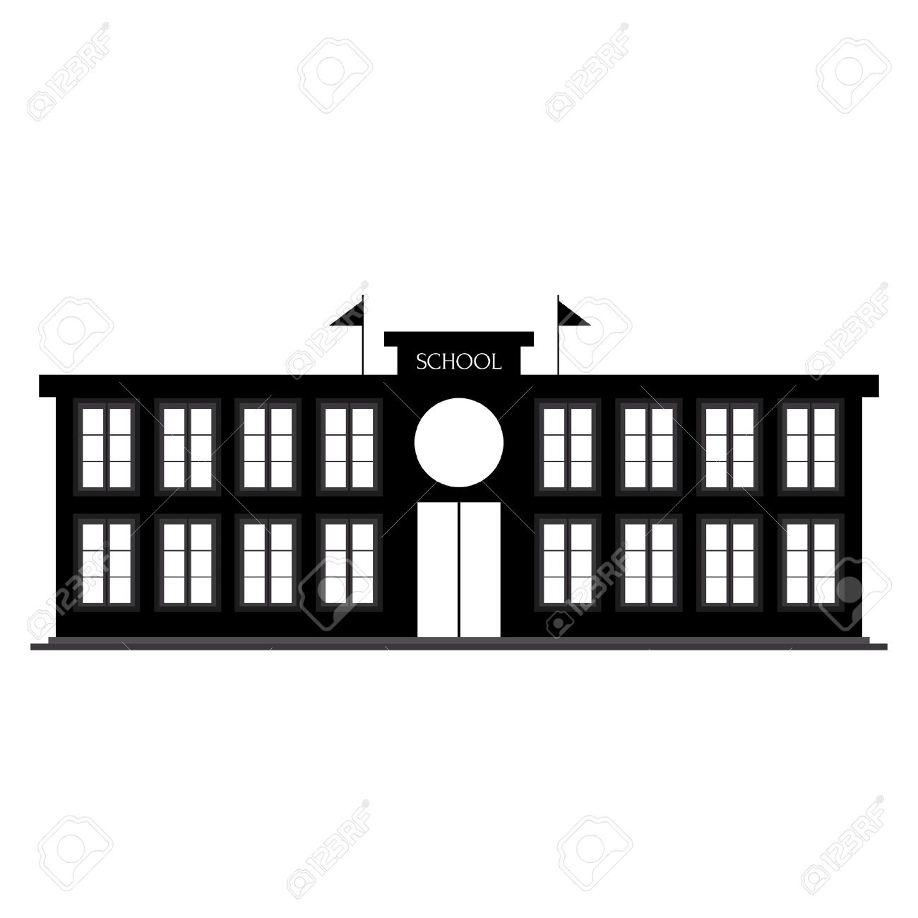 白い背景の上の抽象的な学校建物シルエットのイラスト素材 ベクタ Image