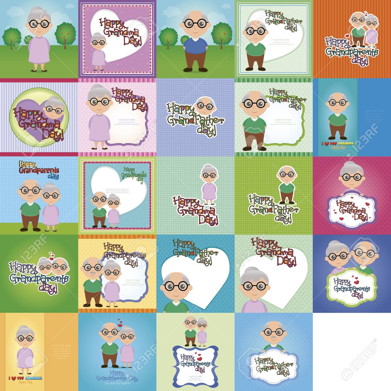 set of grandparents day cards vector illustration stock photo