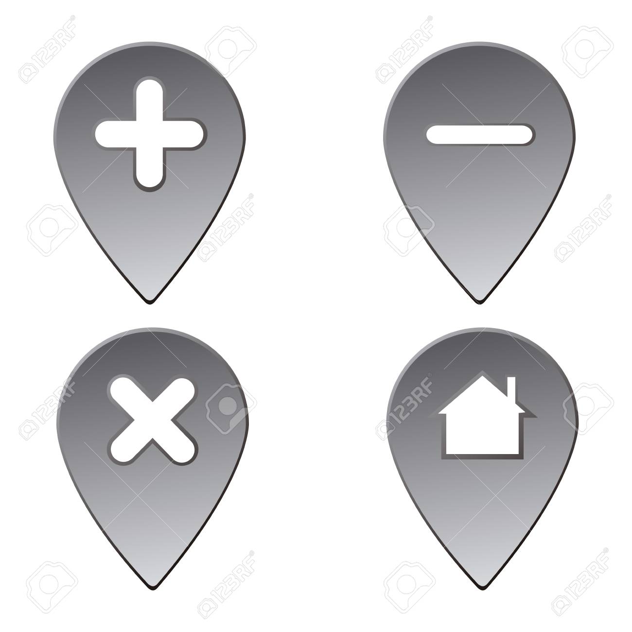 set of map pins on a white background vector illustration royalty