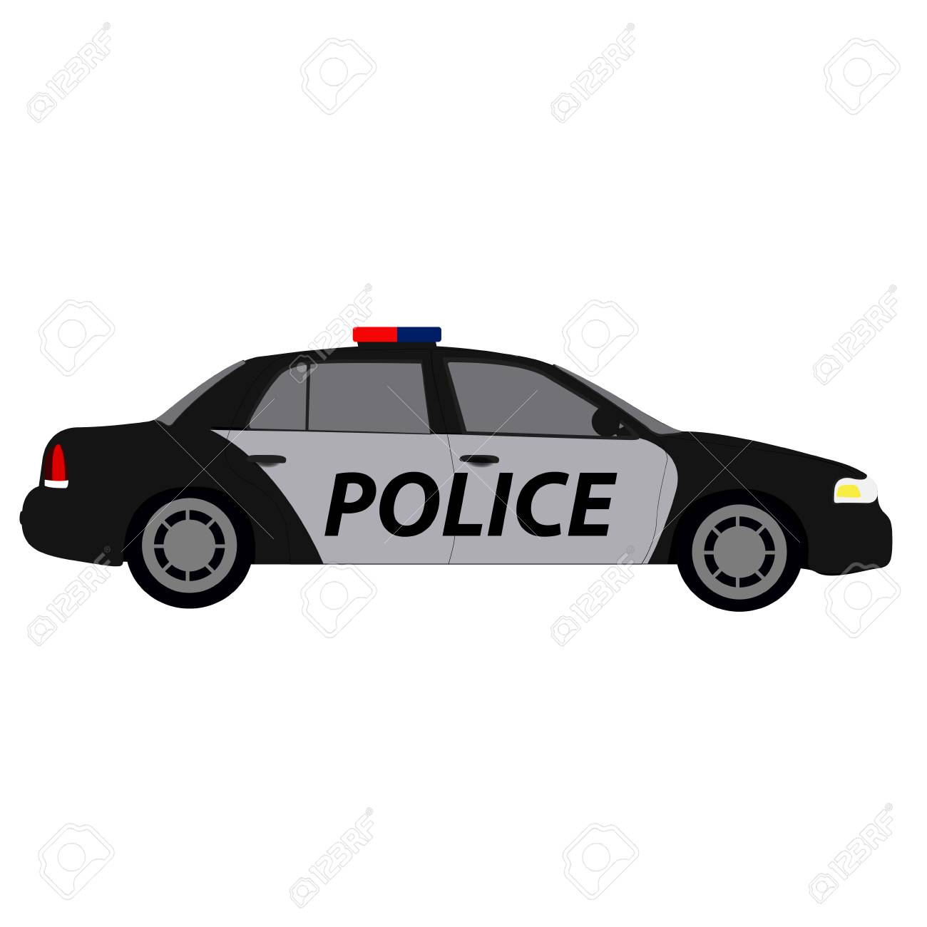 Side View Of A Police Car, Vector Illustration Клипарты, SVG, векторы, и  Набор Иллюстраций Без Оплаты Отчислений. Image 79478152