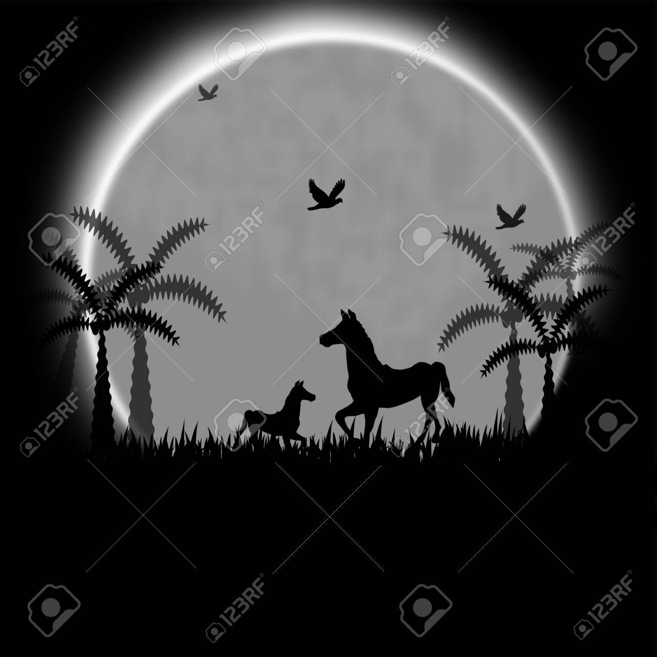 馬の背景ベクトル イラストと夜の風景のイラスト素材 ベクタ Image 馬の背景ベクトル イラストと夜の風景のイラスト素材 ベクタ Image