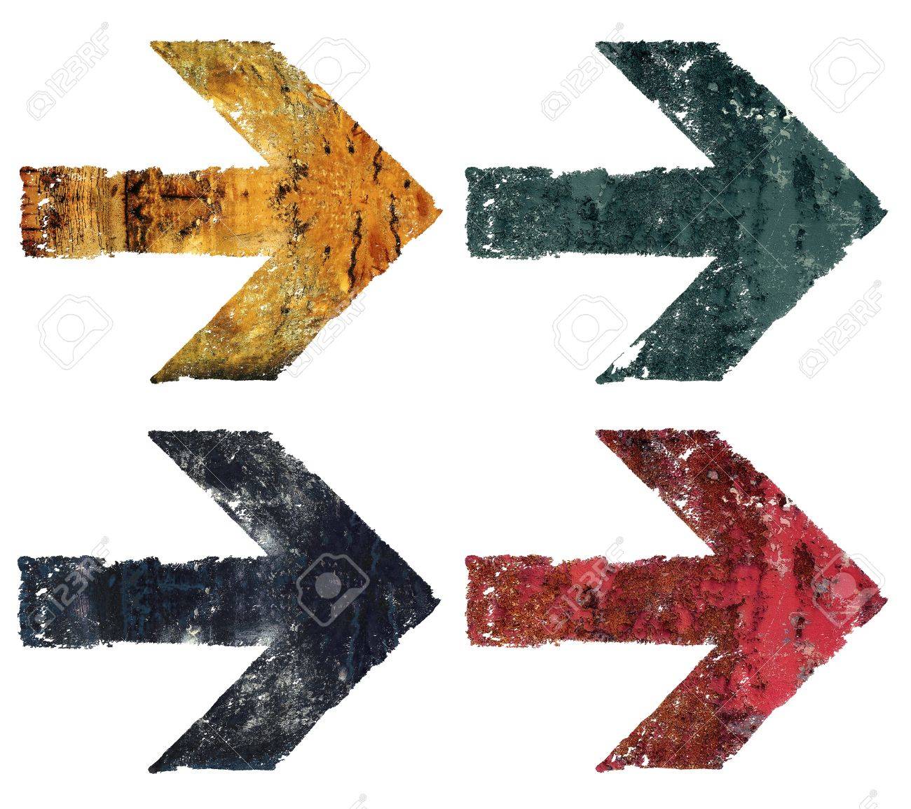 artistic grunge design arrows set isolated on white four arrow