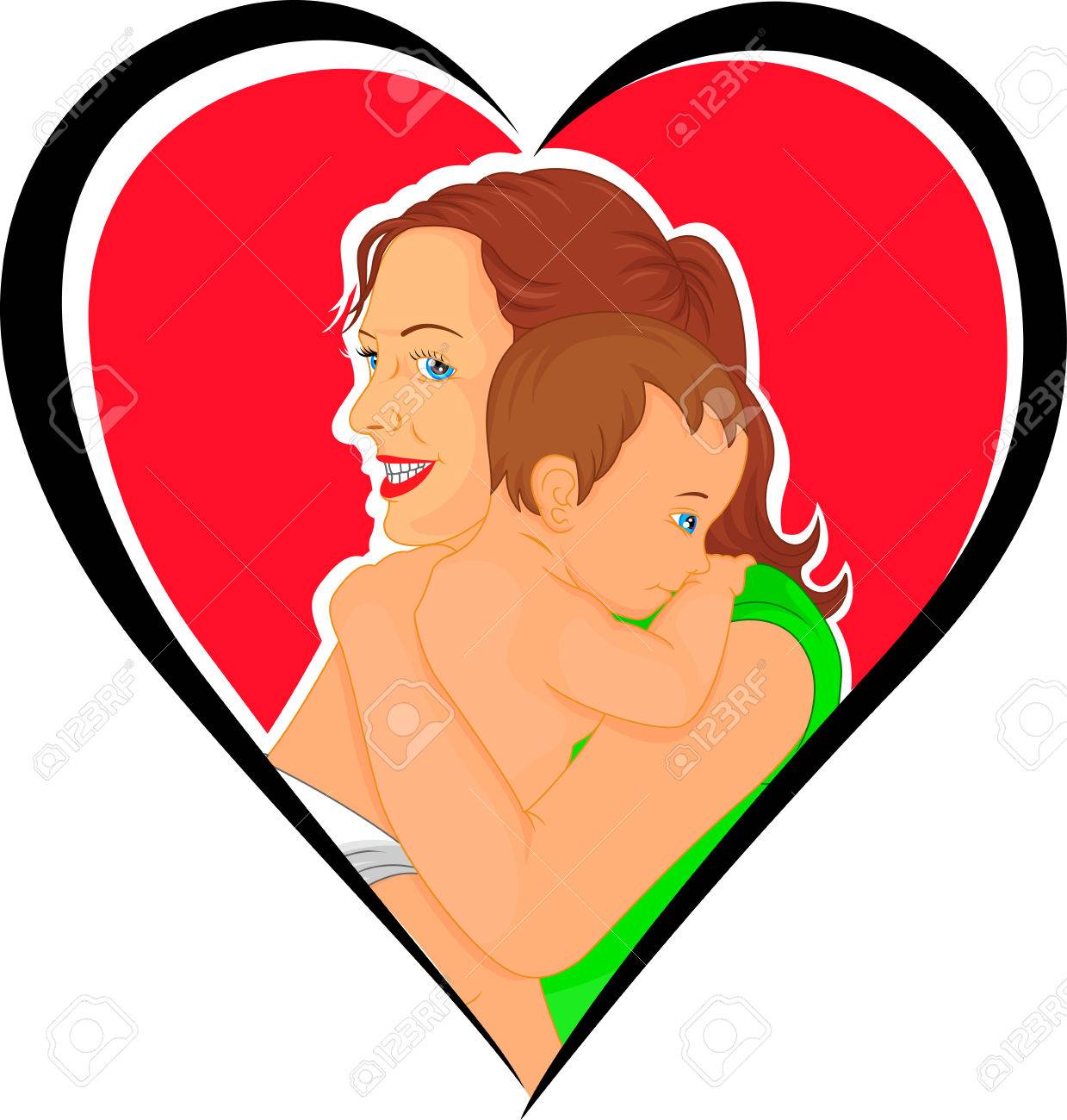 男の子とハグのかわいいお母さん のイラスト素材 ベクタ Image