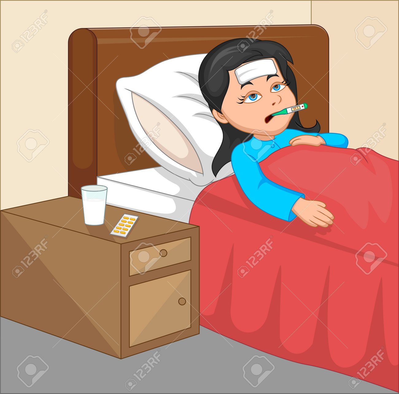 Cartoon Sick Girl With High Temperature Royalty Free SVG, Cliparts,  Vectors, and Stock Illustration. Image 197544836., image size:1300x1282