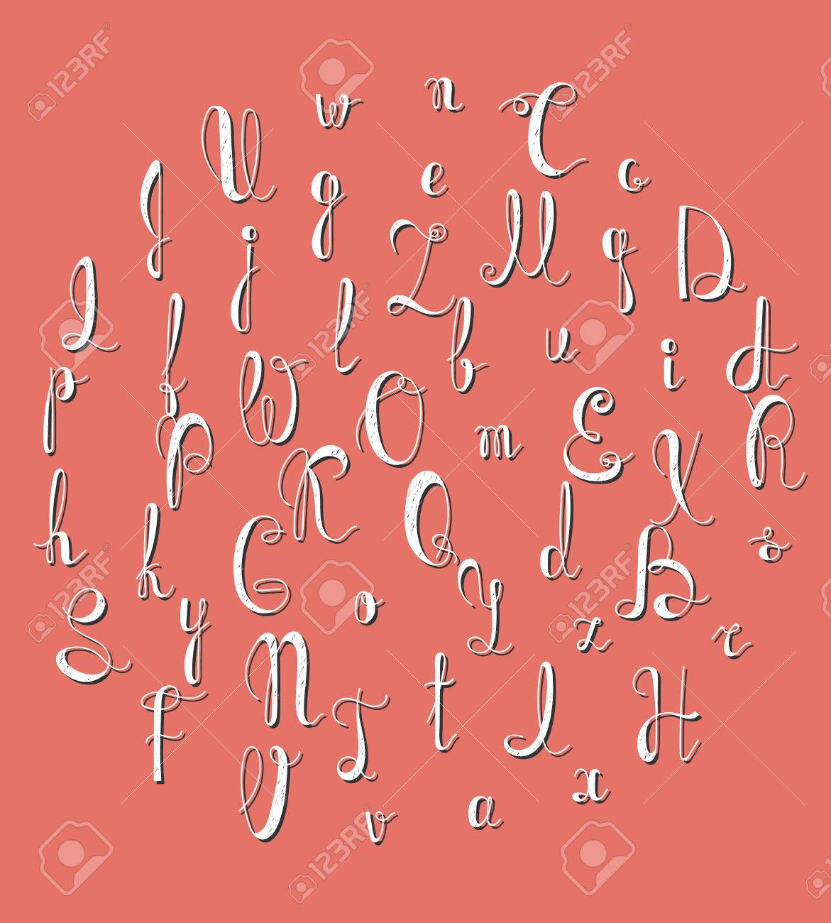 Hand Written Alphabet Calligraphic Font Letters Handmade