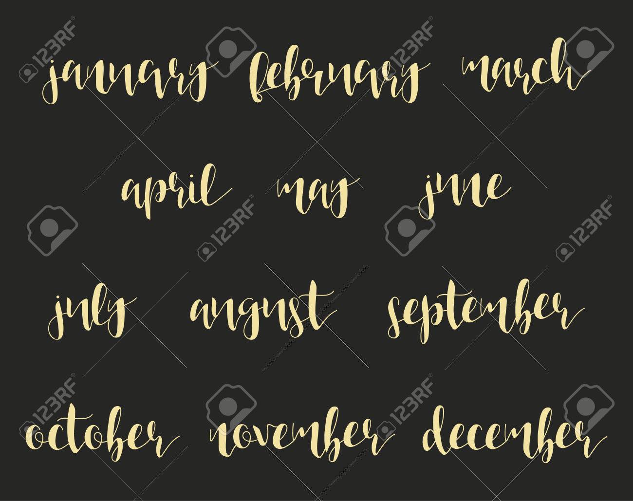 書道の 12 月の名前 冬と夏 春と秋 年の時間です 手作り英語書道でフレーズ スタイリッシュ 現代書道 エリートの引用 パンフレット ポスターをデザインします のイラスト素材 ベクタ Image