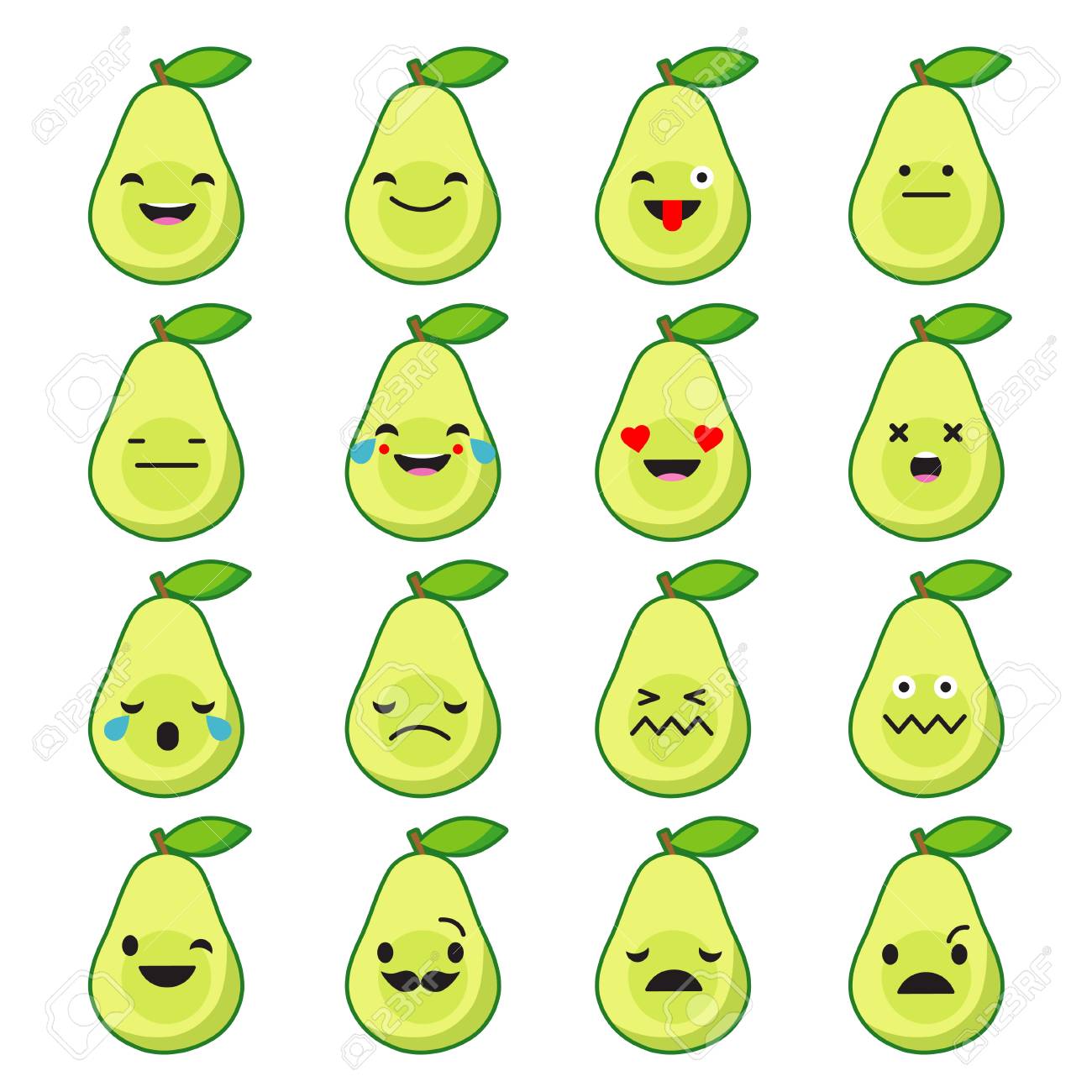 感情のアボカドを設定します かわいい漫画 ベクトル スタイル笑顔のアイコン のイラスト素材 ベクタ Image 1484