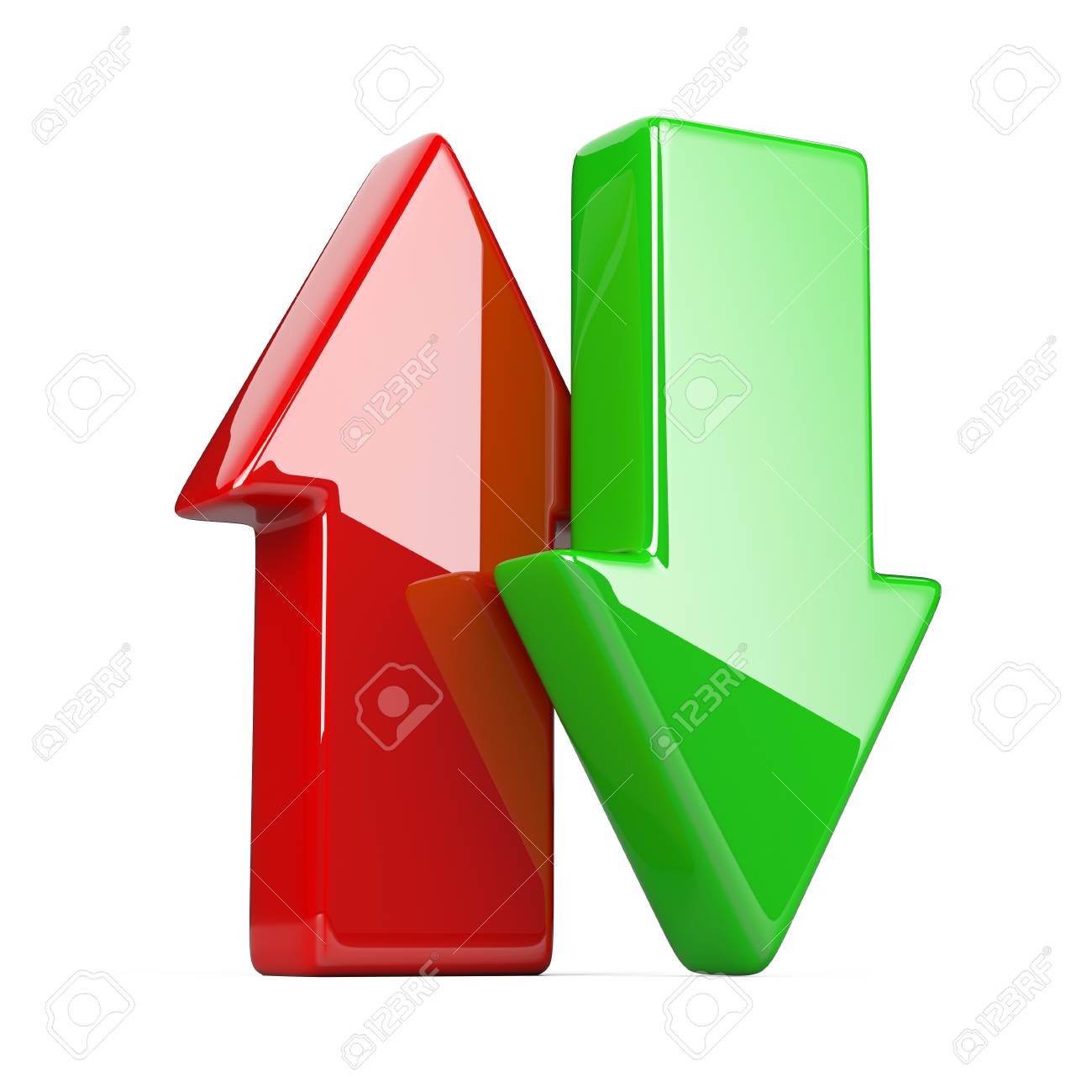 Shiny And Glossy Green And Red Up Down Arrow 3d Illustration Isolated Over White Background Three Dimensional Rendering Stock Photo Picture And Royalty Free Image Image