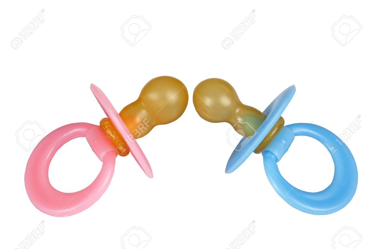 Paire Isolee De Bleu Et Rose Sucette Bebe Mannequins Sur Fond Blanc Banque D Images Et Photos Libres De Droits Image