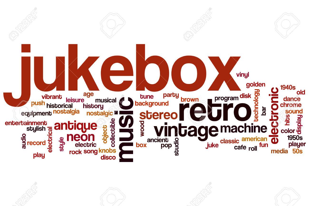 Jukebox Word Cloud Concept With Retro Music Related Tags Stock
