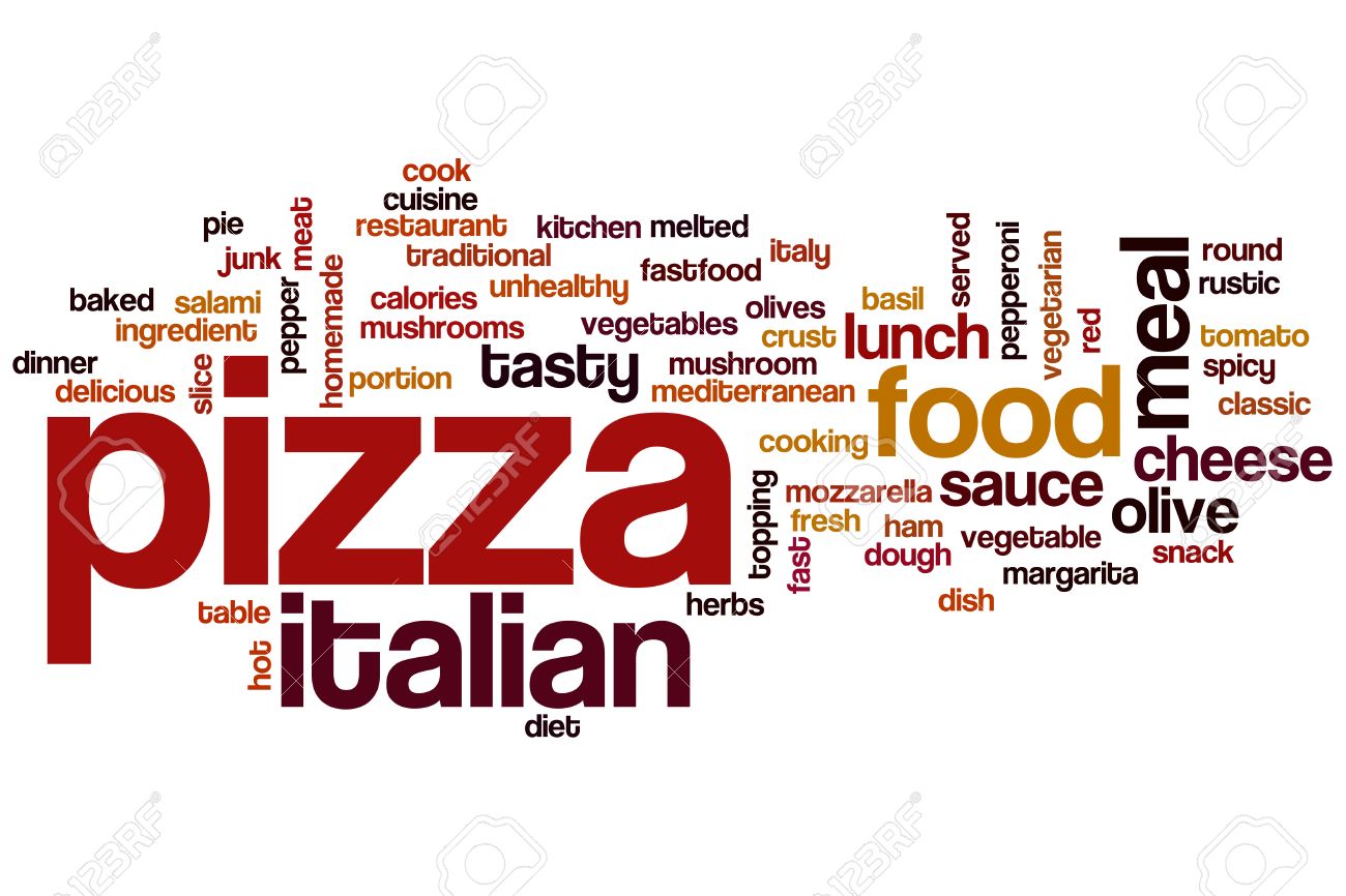 Pizza Word Cloud Concept With Italian Food Related Tags Stock