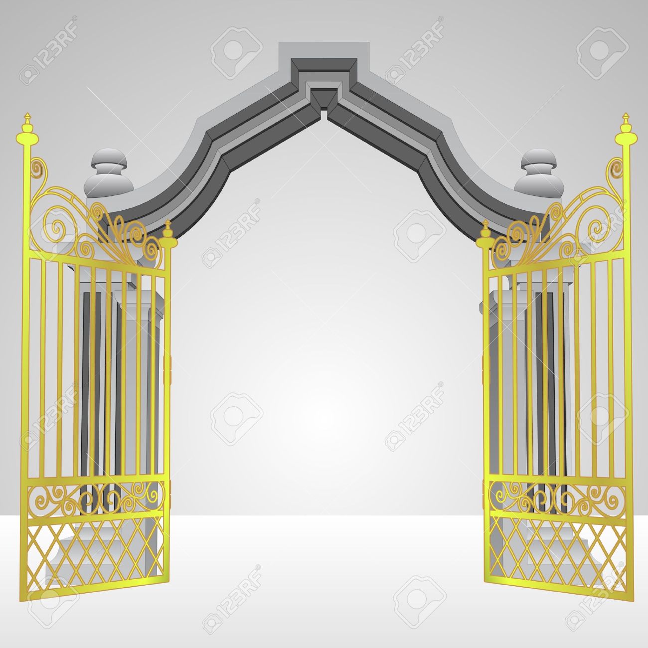 heavenly gate with open gold fence vector illustration royalty free