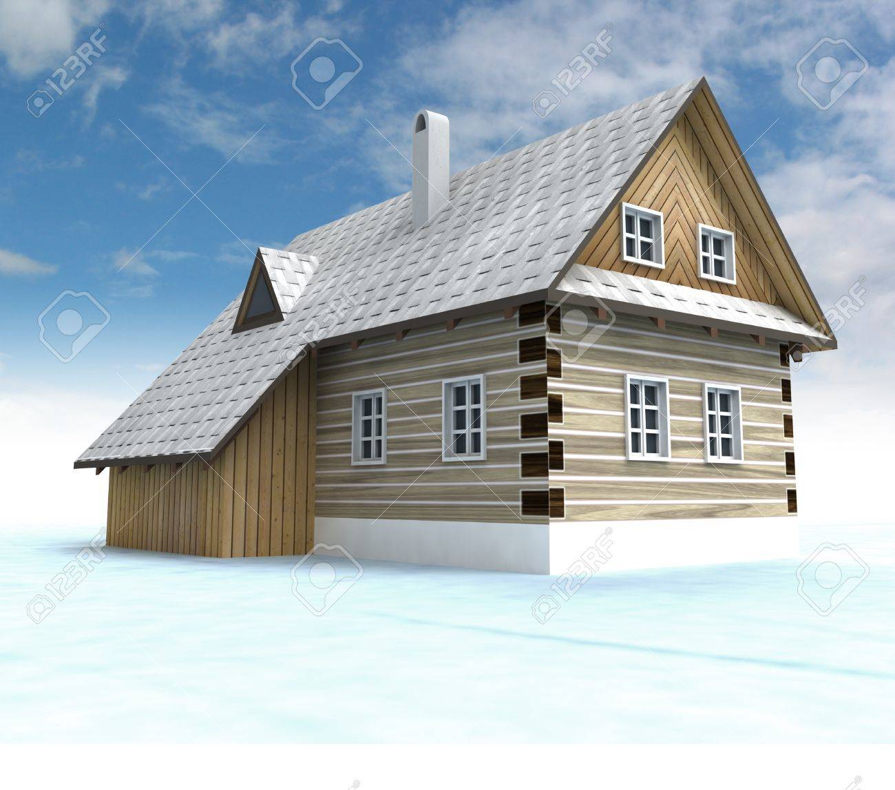 青空のイラストが古典的な山小屋 の写真素材 画像素材 Image