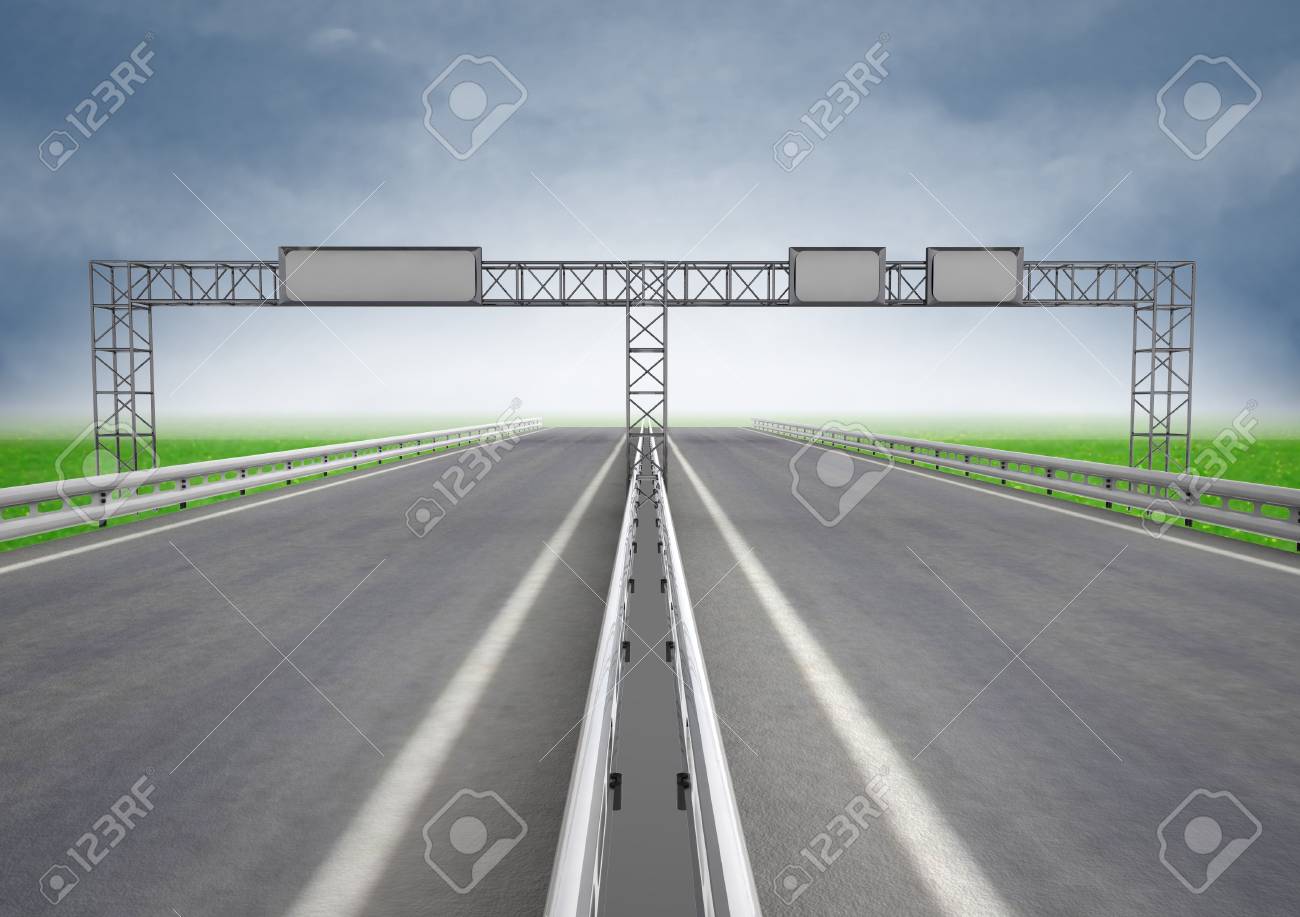 建設イラストを道標と 2 つの高速道路のトラック の写真素材 画像素材 Image