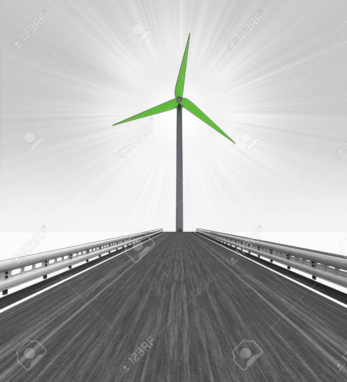 1 つの大きな風車風車のイラストに通じる道 の写真素材 画像素材 Image
