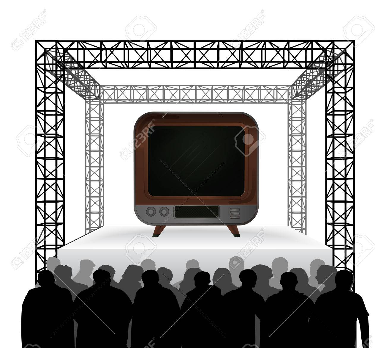 フェスティバル ステージ上で白いベクトル イラスト上に分離されて観客のテレビ チャンネル のイラスト素材 ベクタ Image
