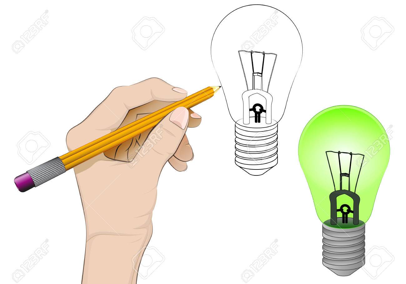 gluehbirne einfach zeichnen, menschliche hand zeichnen grünen glühbirne lizenzfrei nutzbare, Design ideen