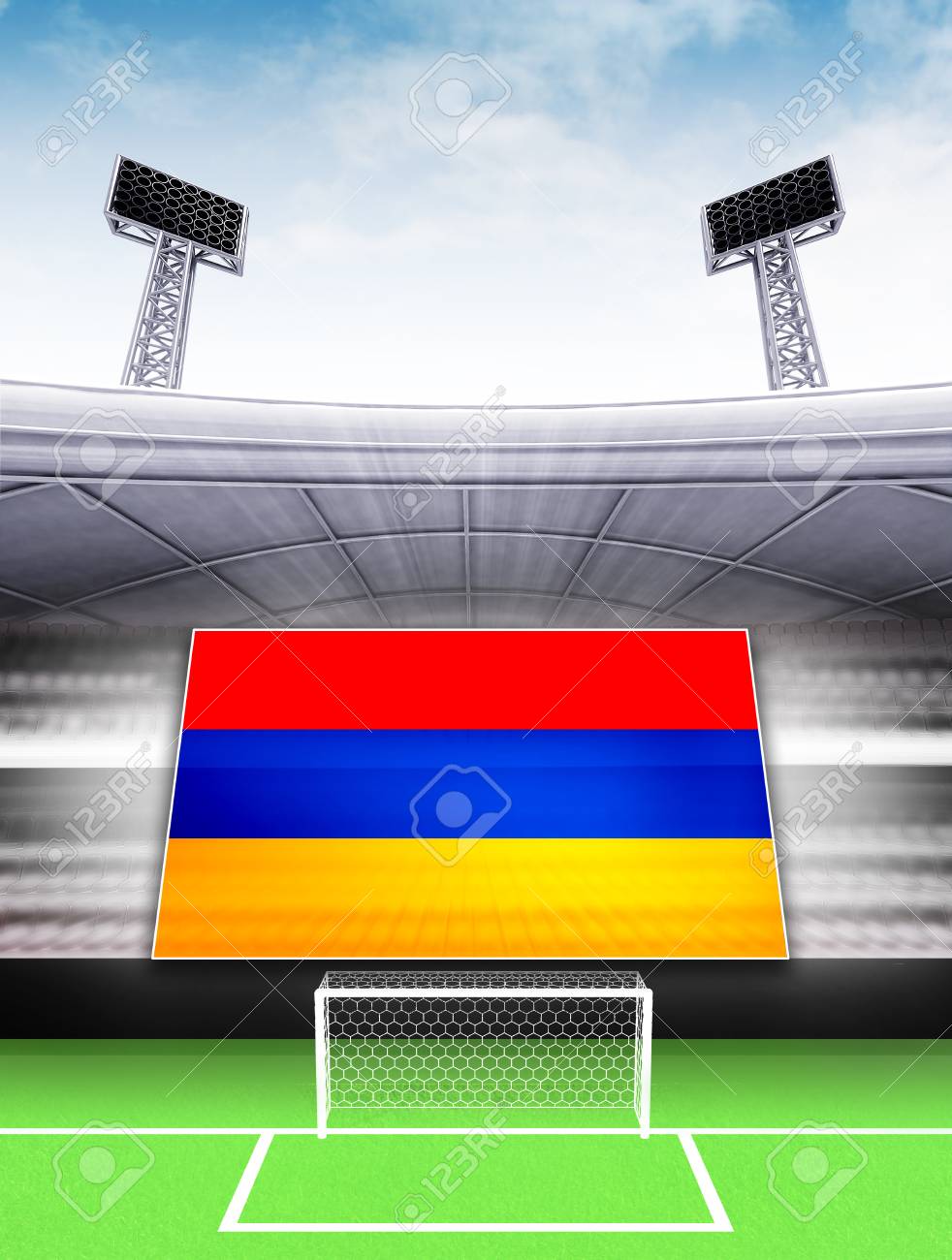 現代サッカー スタジアム背景図にアルメニア フラグ バナー の写真素材 画像素材 Image