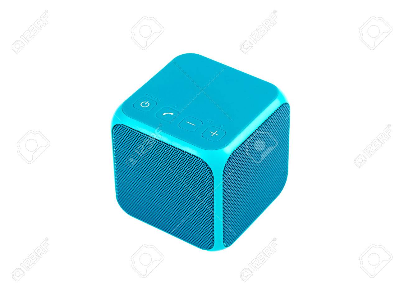Blue bluetooth speaker cube isolated on white background Blue bluetooth speaker cube isolated on white background