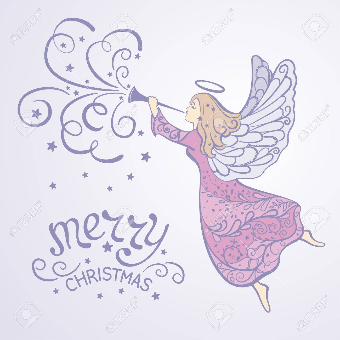 クリスマス天使舞う空 ベクトル イラスト トランペット のイラスト素材 ベクタ Image
