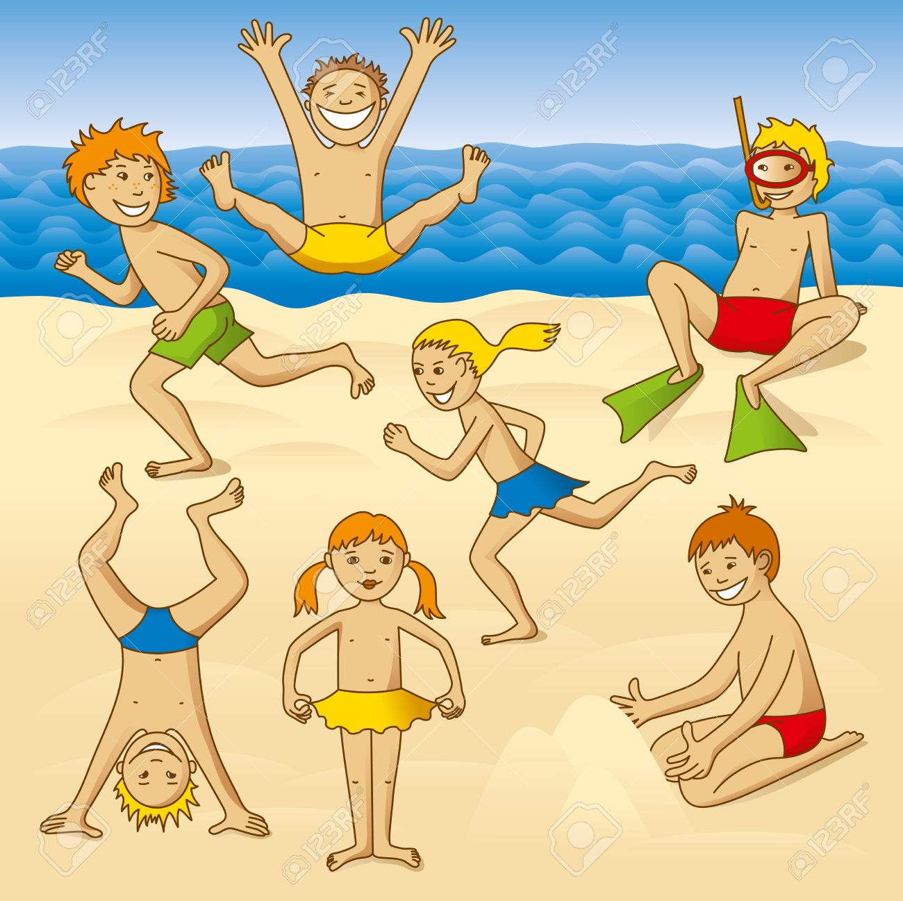 Playing Kids On A Beach At The Sea Royalty Free SVG, Cliparts, Vectors, and  Stock Illustration. Image 8983970., image size:1300x1297