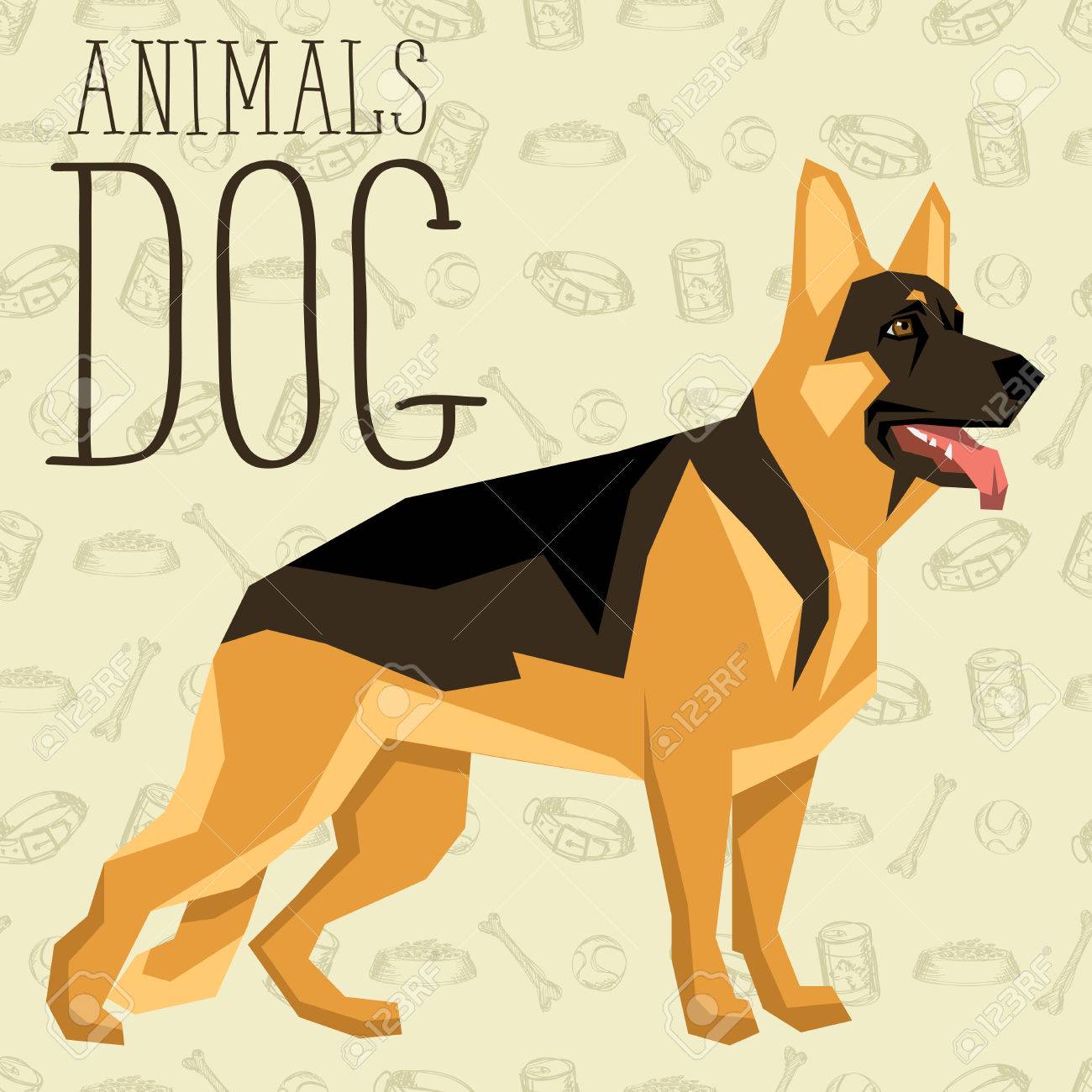 ベクトルの幾何学的な犬 シームレスな背景を持つコレクションです ジャーマン シェパード のイラスト素材 ベクタ Image