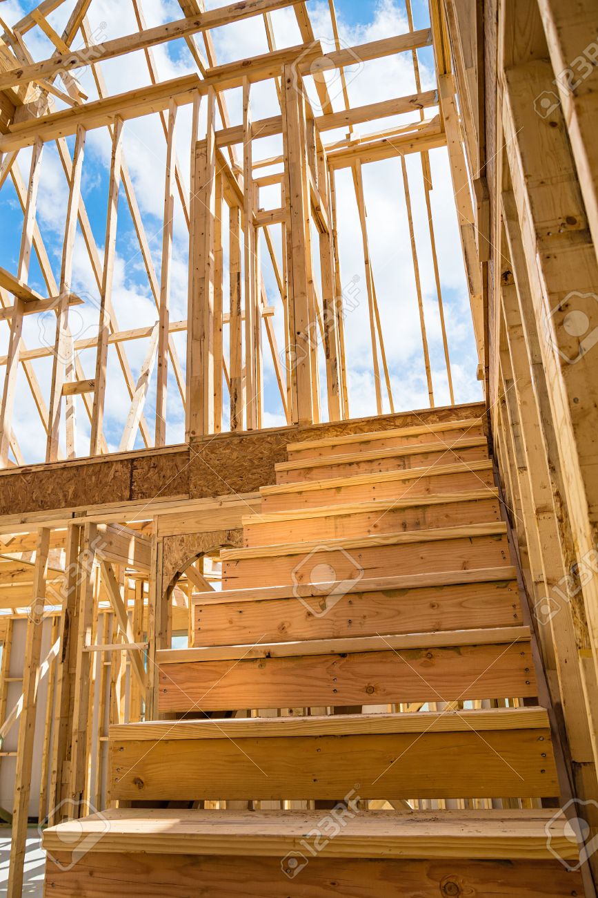 unfinished residential construction house framing closeup of