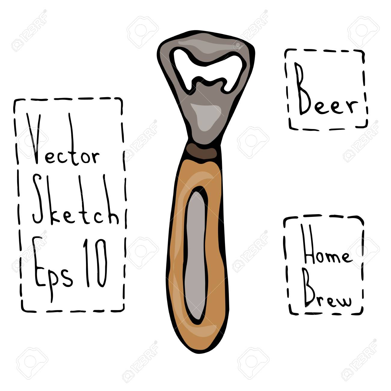 ビールの栓抜き。落書きスタイル スケッチ。手描きの背景イラスト の