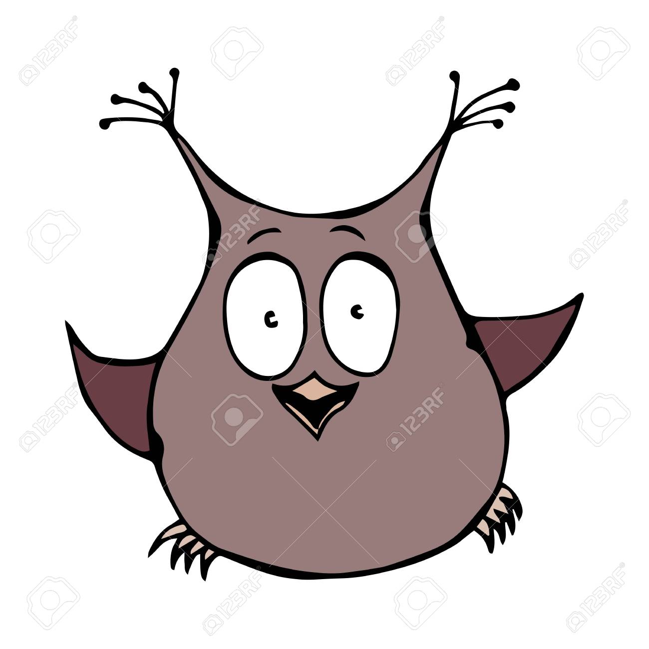 白い背景の落書き漫画手描きスケッチ ベクトル イラスト上に分離 かわいい面白い幸せ驚いて面白がって困惑フクロウ鳥 絵文字の文字 の写真素材 画像素材 Image