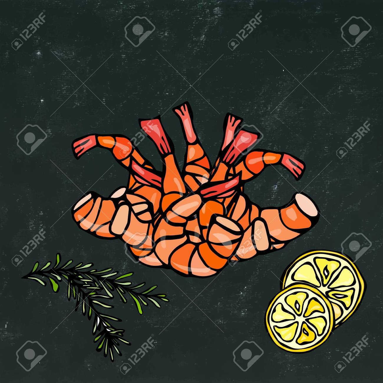 Gekochte Garnelen Oder Garnelen Cocktail Krauter Und Zitrone Cartoon Hand Gezeichnete Skizze Lizenzfrei Nutzbare Vektorgrafiken Clip Arts Illustrationen Image 79077018