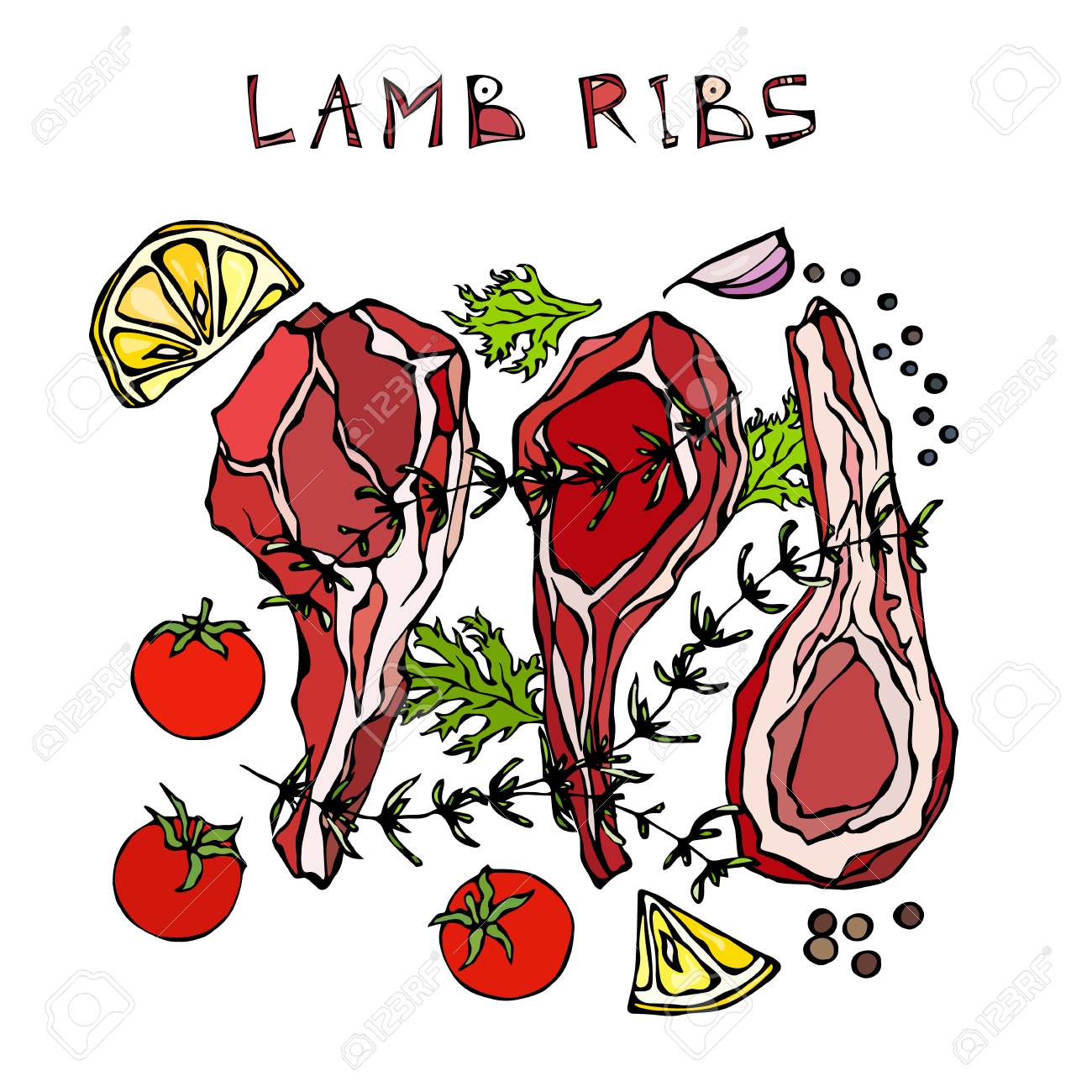 Lamb Ribs Chops with Herbs, Lemon, Tomato, Parsley, Thyme, Pepper. Meat Guide for Butcher Shop or Steak House Restaurant Menu. Hand Drawn Illustration. Doodle Style - 103457178 Lamb Ribs Chops with Herbs, Lemon, Tomato, Parsley, Thyme, Pepper. Meat Guide for Butcher Shop or Steak House Restaurant Menu. Hand Drawn Illustration. Doodle Style - 103457178