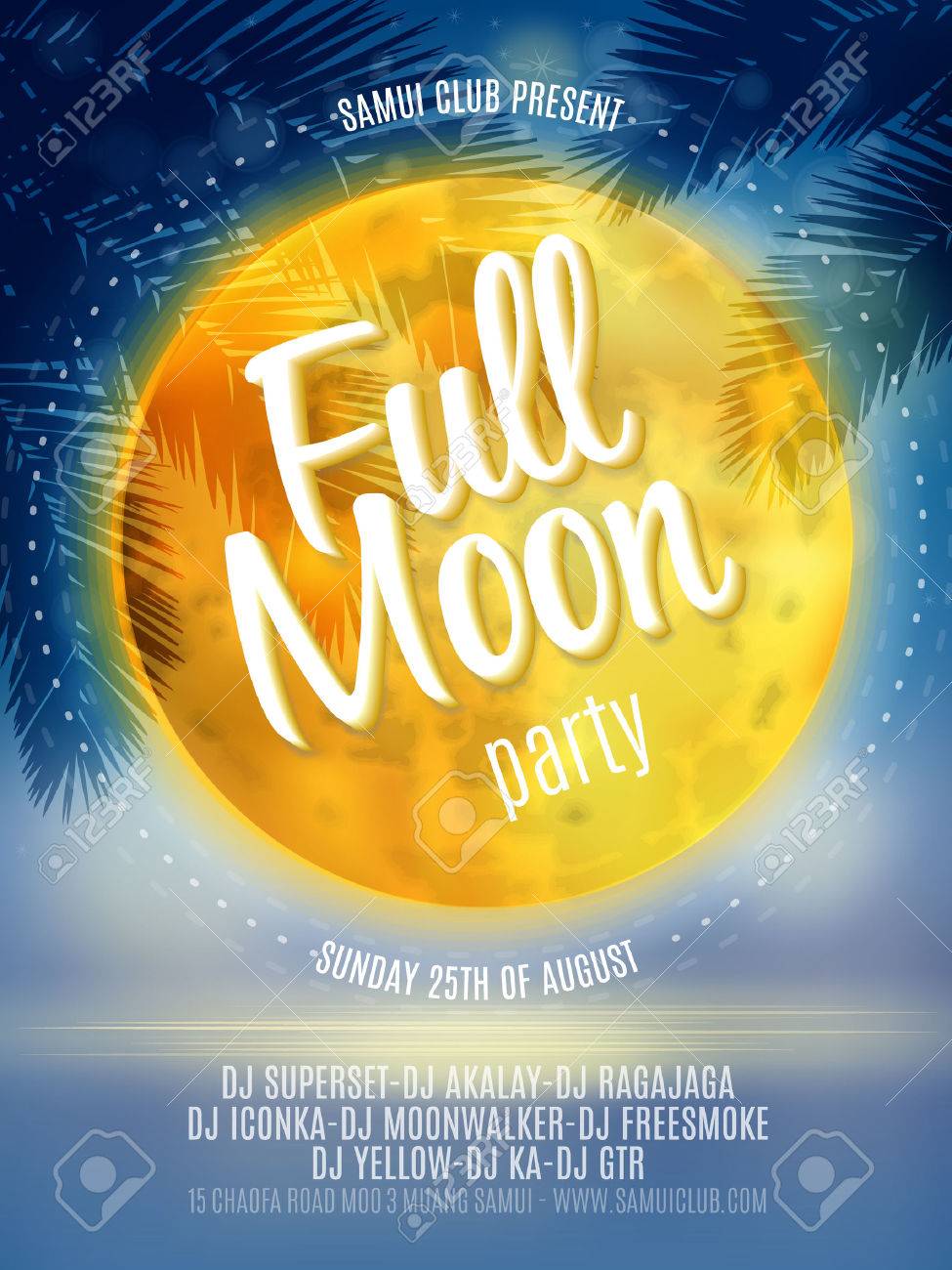 full moon beach party flyer vector design royalty free cliparts