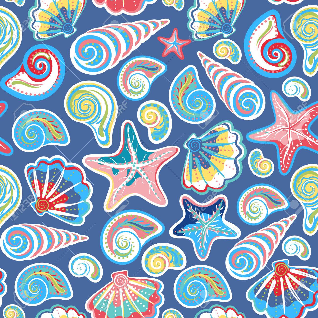 Seamless Pattern With Sea Shells And Starfish In Colorful And Royalty Free Cliparts Vectors And Stock Illustration Image 49893258